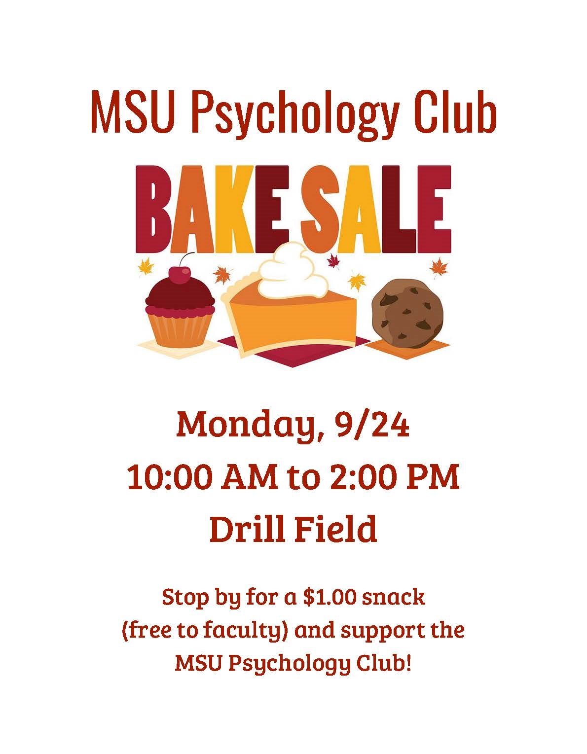 Bake sale poster. $1 food on drill field